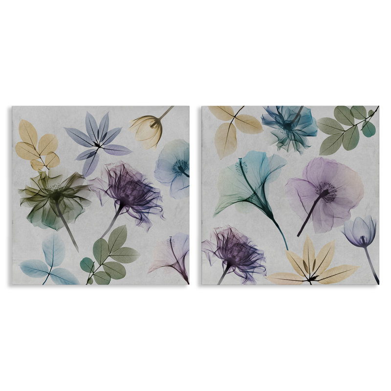 Ensemble d'art mural sur toile X-Ray Floral Collage 2 PC par Albert Koetsier, H 24 po x l 24 po