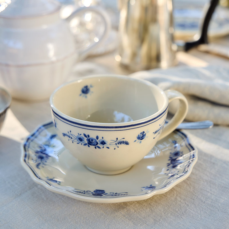 Vila Tea Cups And Saucers, Beige/Blue