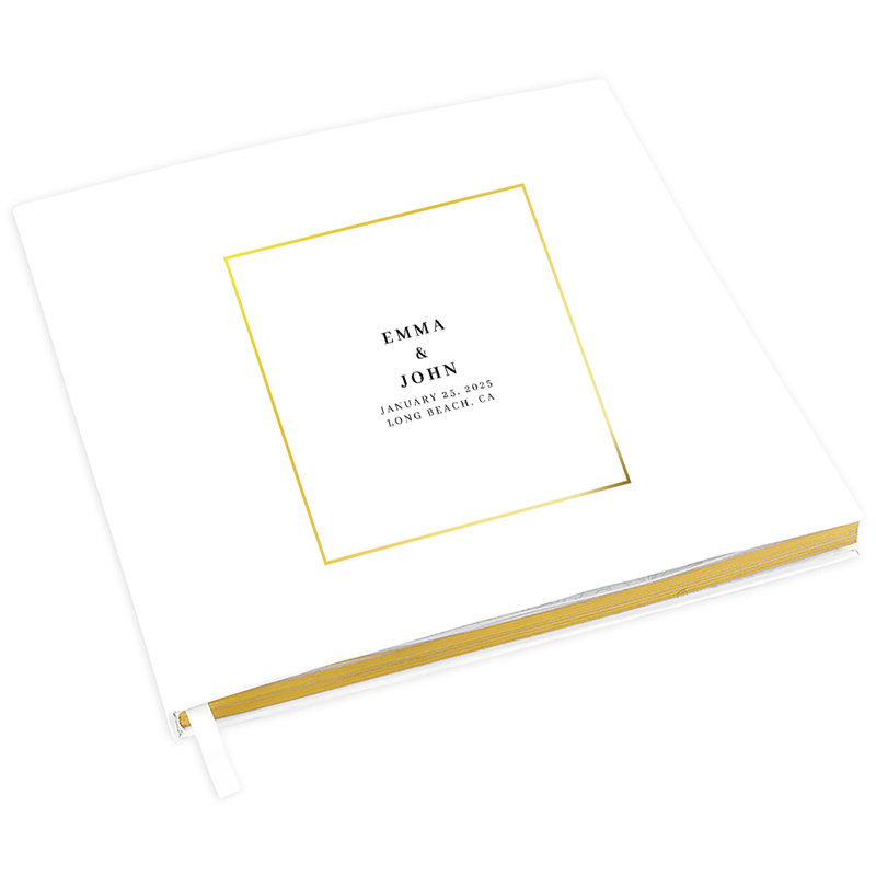 Livre d'or de mariage personnalisé à cadre carré doré, Oui