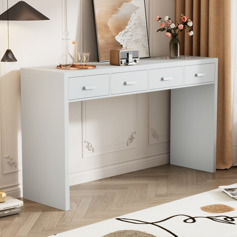 Console moderne minimaliste avec plateau ouvert et quatre tiroirs