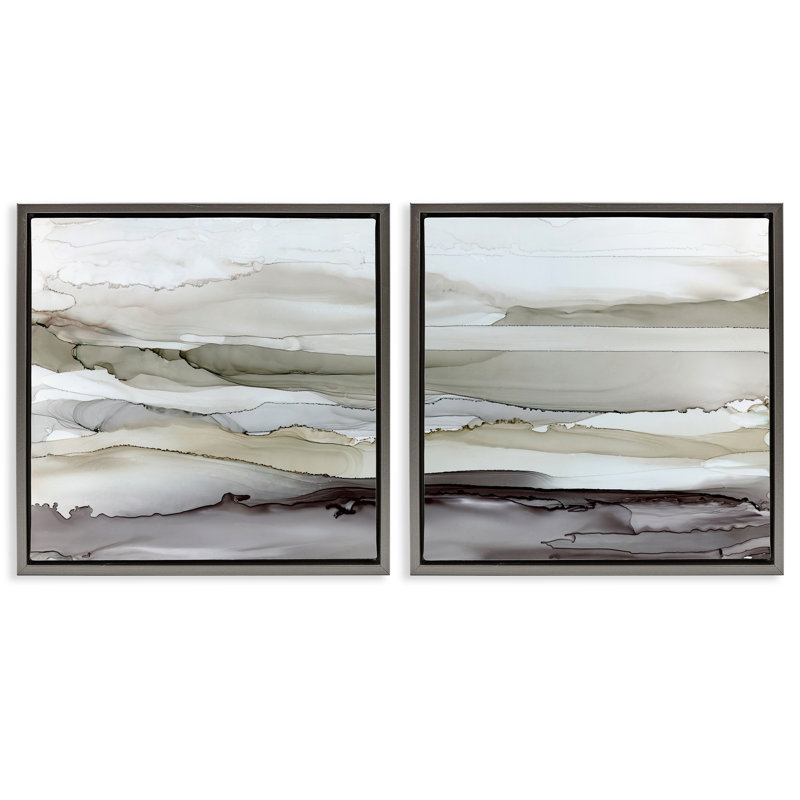 «Abstract Watercolor Wave Interpetation», ensemble de 2 toiles flottantes encadrées par Carol Robinson, H 25 po x l 25 po