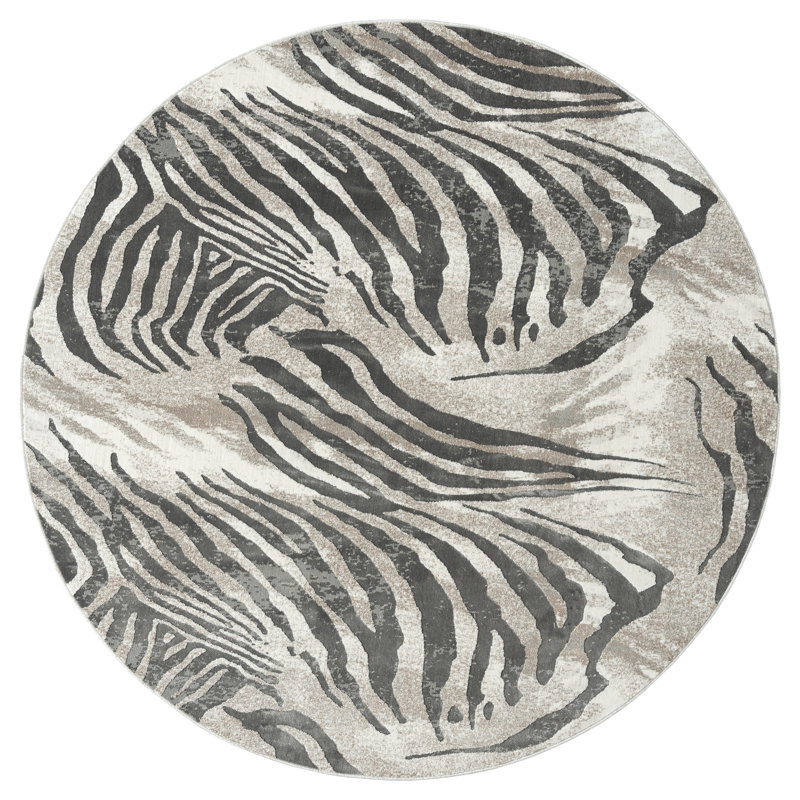 Tapis ivoire à imprimé animal, Rond 6 pi 7 po