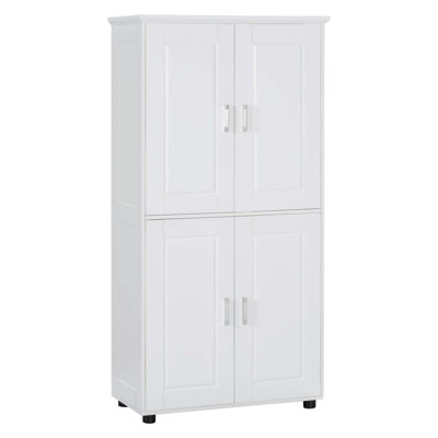 Tall And Wide Bathroom Floor Storage Cabinet, Bathroom Storage Unit, Freestanding Cabinet With 4 Doors, Adjustable Shelves