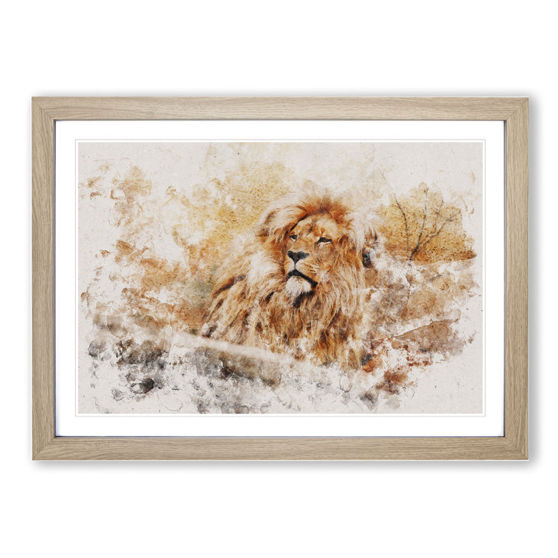 Lion Vol.1 - Picture Frame Graphic Art, 36cm H x 48cm W x 2cm D, Oak Framed