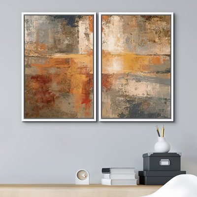 Grunge Abstract Paint Stroke Effect " Dark Brown Blue Pastel Strokes " 2 - Pieces