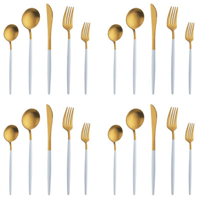 Wrought Studio™ Ettinger 20pcs Gold and White color Stainless Steel Flatware Set - Service for 4