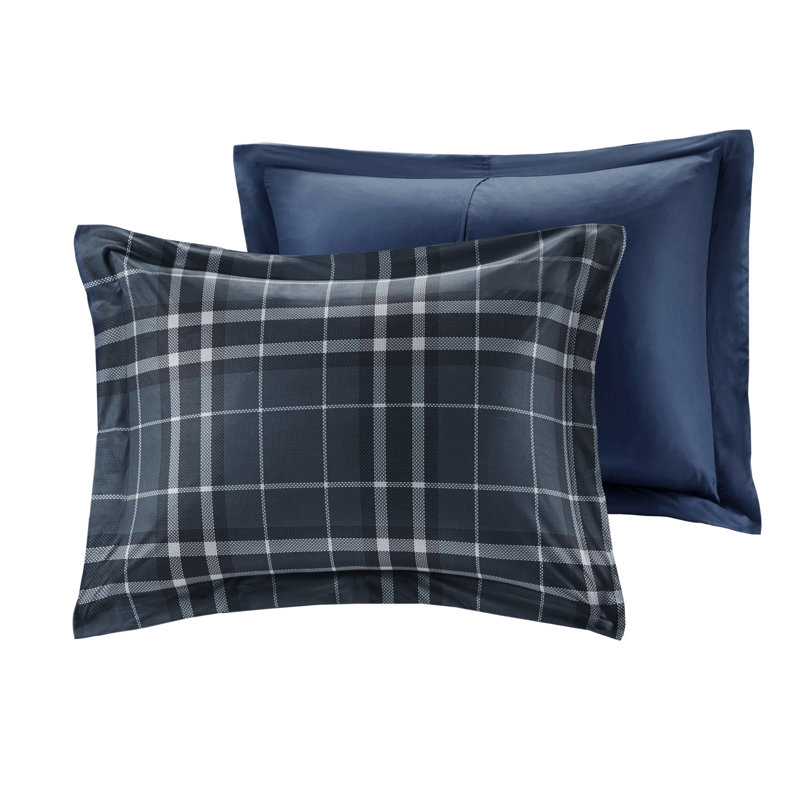 Navy Plaid Full Down Alternative Microfiber Comforter Set
