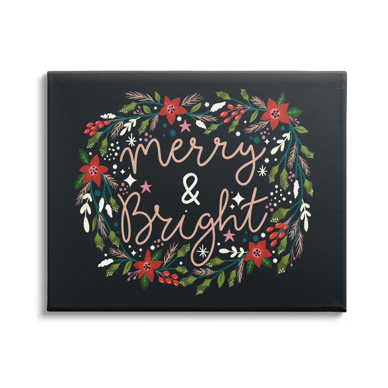 «Merry & Bright Poinsettia Wreath», art mural par Louise Allen Designs, H 30 po x l 40 po x P 1,5 po