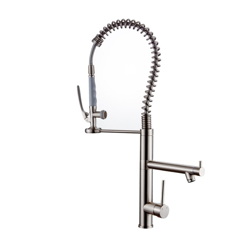 Robinet de cuisine avec douchette extractible en acier inoxydable nickel brossé