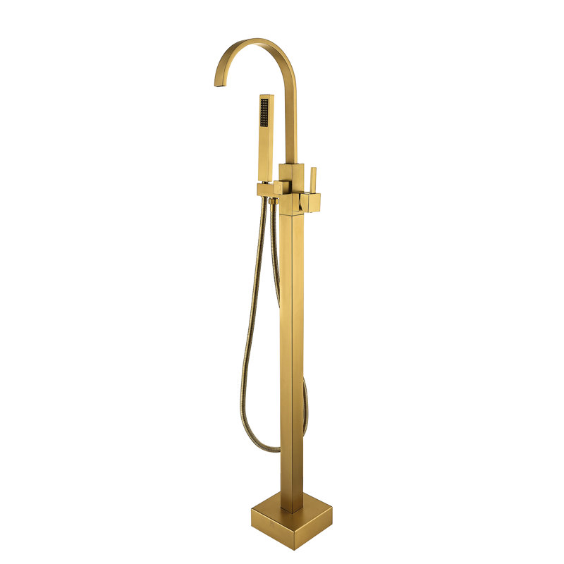 Gold Freestanding Bathtub Faucet With Detachable Shower - Metal Modern Handheld Brushed