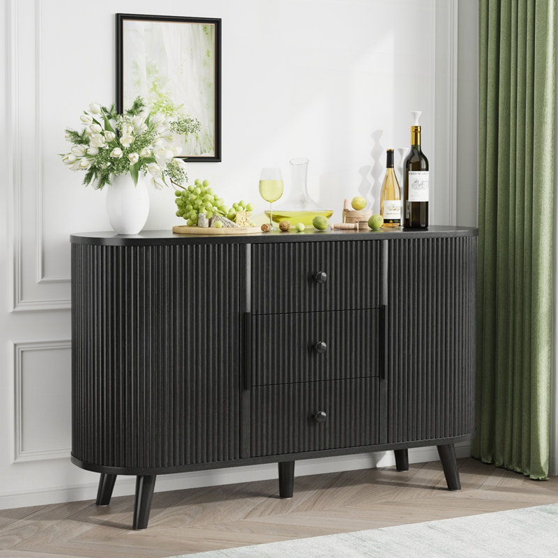 Buffet avec 2 portes coulissantes et 3 tiroirs, Black