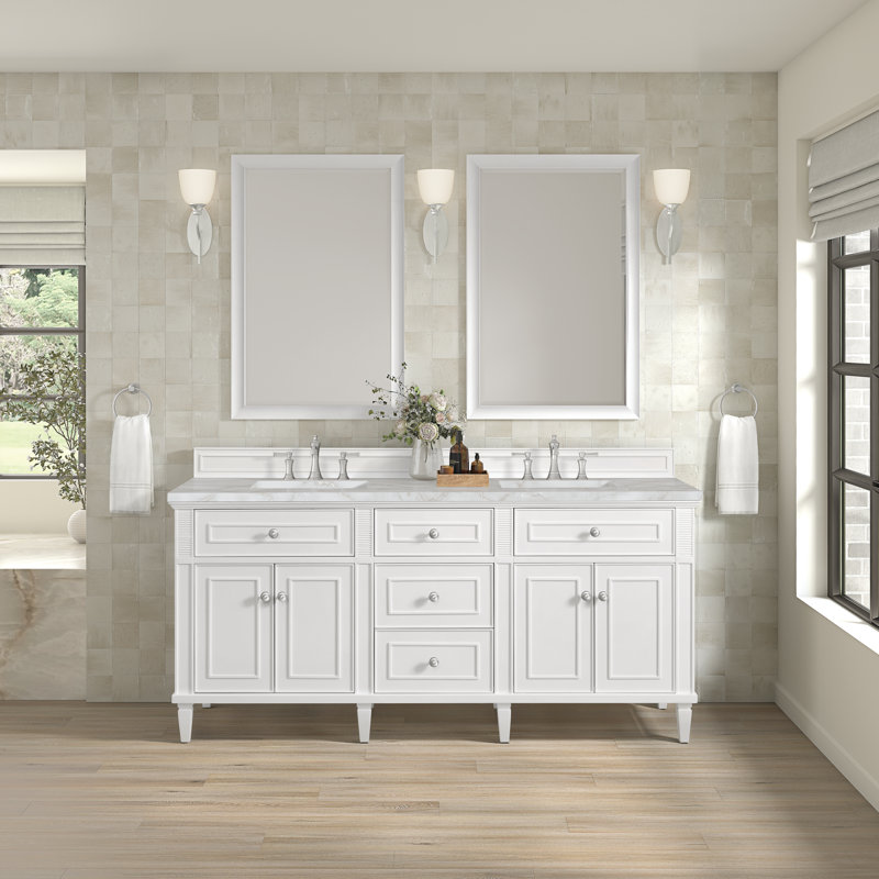 Lorelai 72'' W Double Vanity, Victorian Silver Silestone, Bright White, 8" Widespread