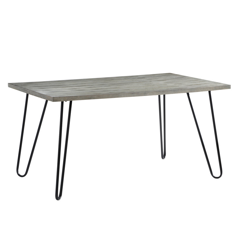 Table de salle à manger à plateau en bois gris, pieds en métal noir, atmosphère moderne, table de 30,5 po de hauteur, avec une taille de 60 po x 36 po
