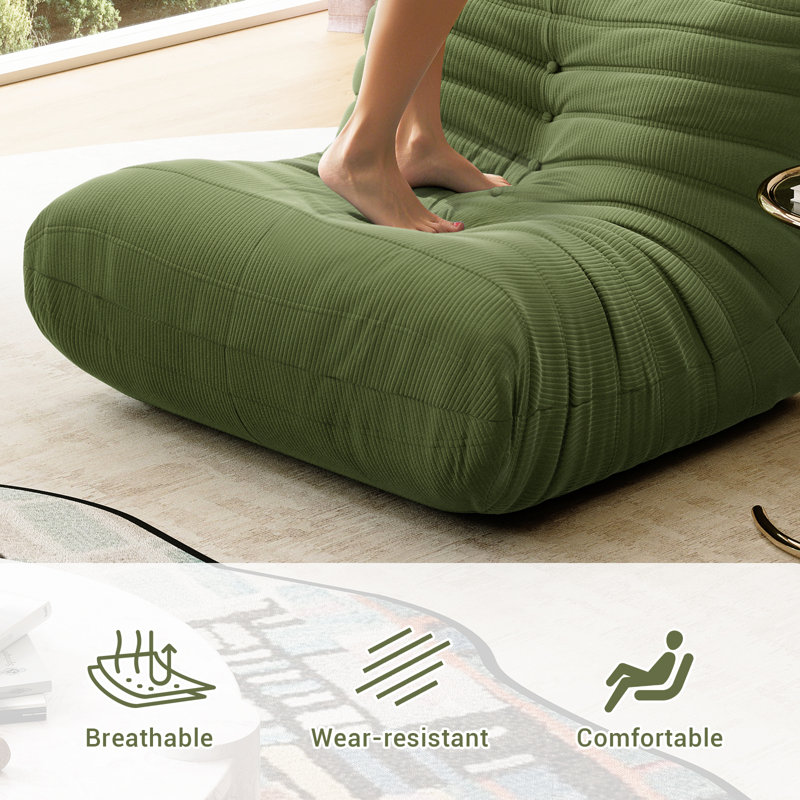 Abbie 34.2'' Sofa Lazy Sofa Bean Bag Chair Floor Sofa for Living Room Bedroom, Dark Green Corduroy