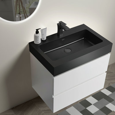 Bathroom Vanity 24", White And Black, Modern Allure, Vast Storage Options, Silent Operation, Wall Mounted Cabinet 24" - & Plenty Of Choices, Quiet Operating Aspect, Cool Beveled Look