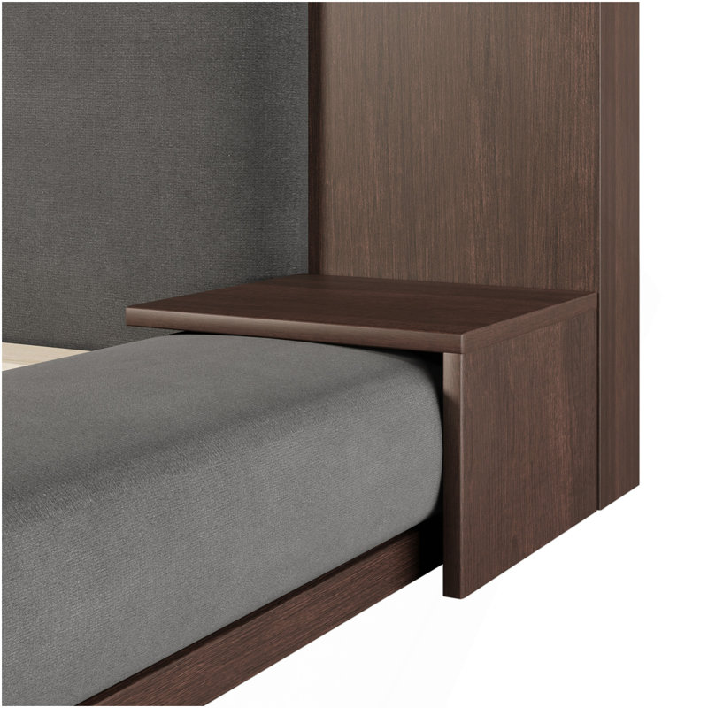 Lit plateforme tapissier de plancher avec tête de lit en bois allongée et tablette de chevet, aucun sommier nécessaire, très grand, gris