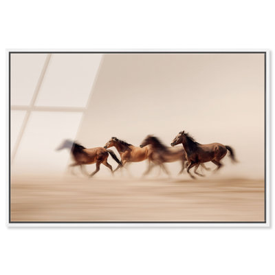 "Desert Steeds II", reproduction d'art acrylique sur toile encadrée par Notoriart, cadre blanc, 15 x 10