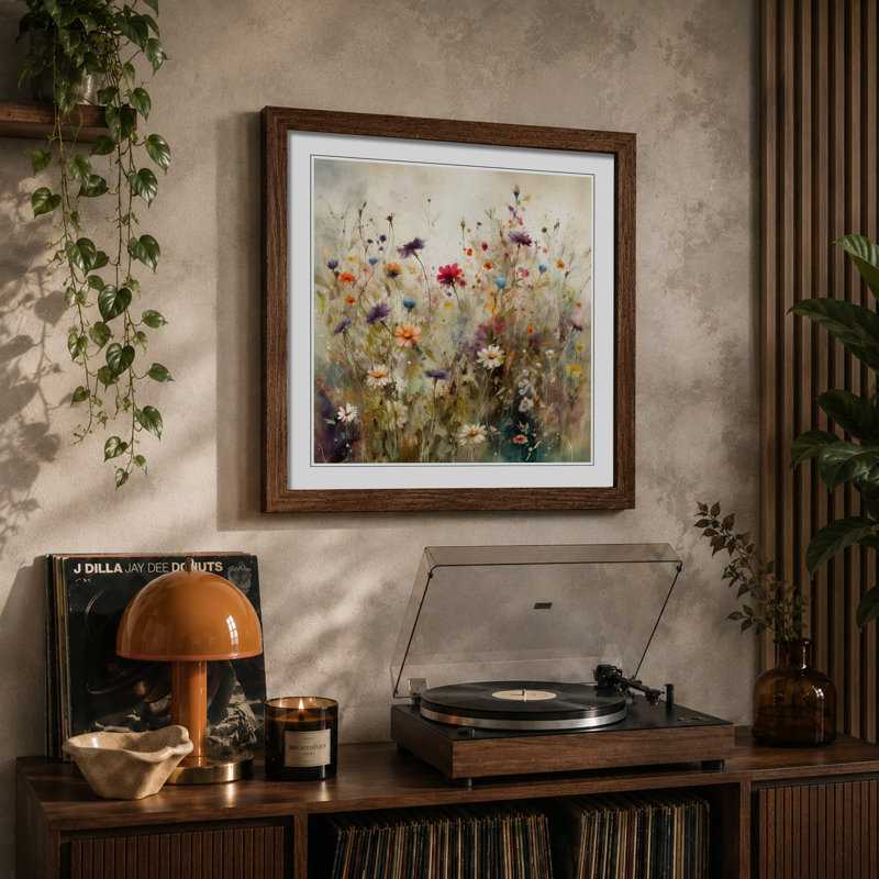 Meadow Floral Art - Framed Print, Walnut