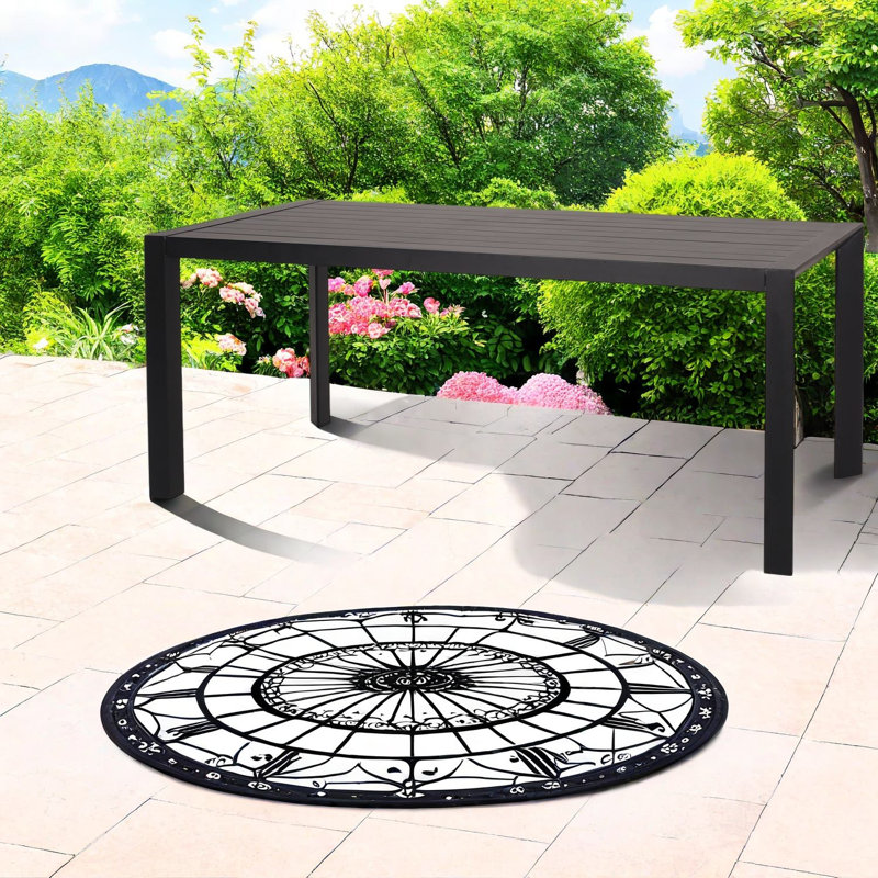 Grandes tables de patio, plateau à lattes en aluminium noir, salle à manger d'extérieur moderne