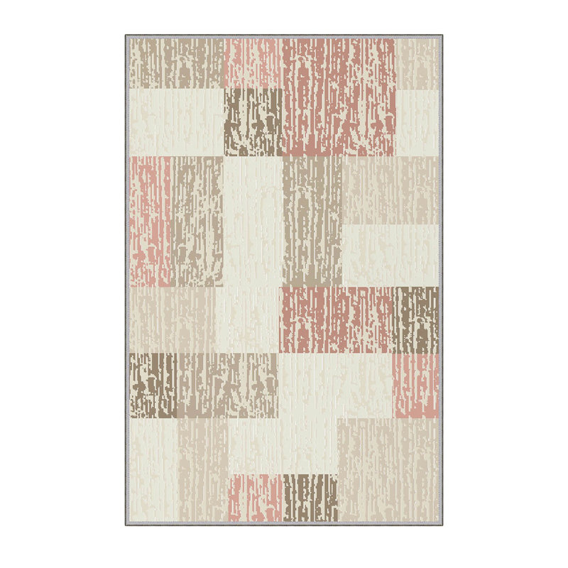 Tapis brun / rouge en polyester tissé à la machine Halia, Tapis de couloir 2 pi 7 po x 6 pi 7 po