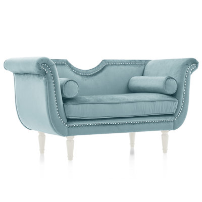 Celestine Velvet Glam Bench With Nailhead Trim & Curved Arms