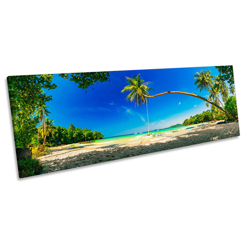 Tropical Beach Palm Tree - Wrapped Canvas Panoramic Print, 30.48cm H x 91.44cm W