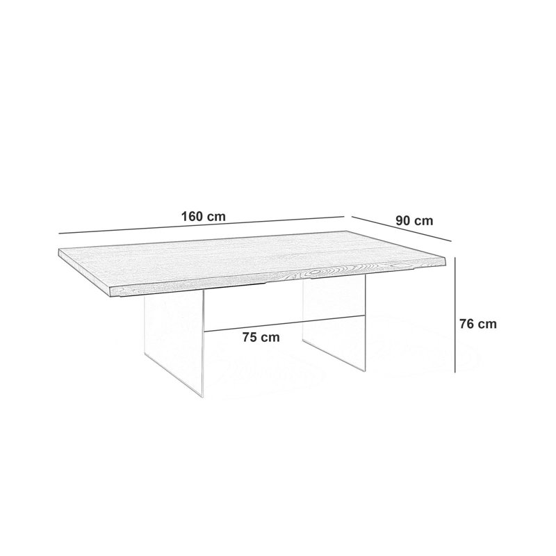 Daiona Oak Solid Wood Top Dining Table, 76cm H x 90cm W x 160cm L