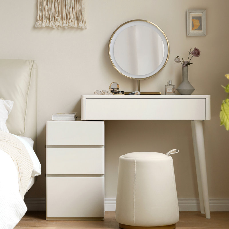 Commode en bois massif avec tiroir de rangement et tabouret Magnus