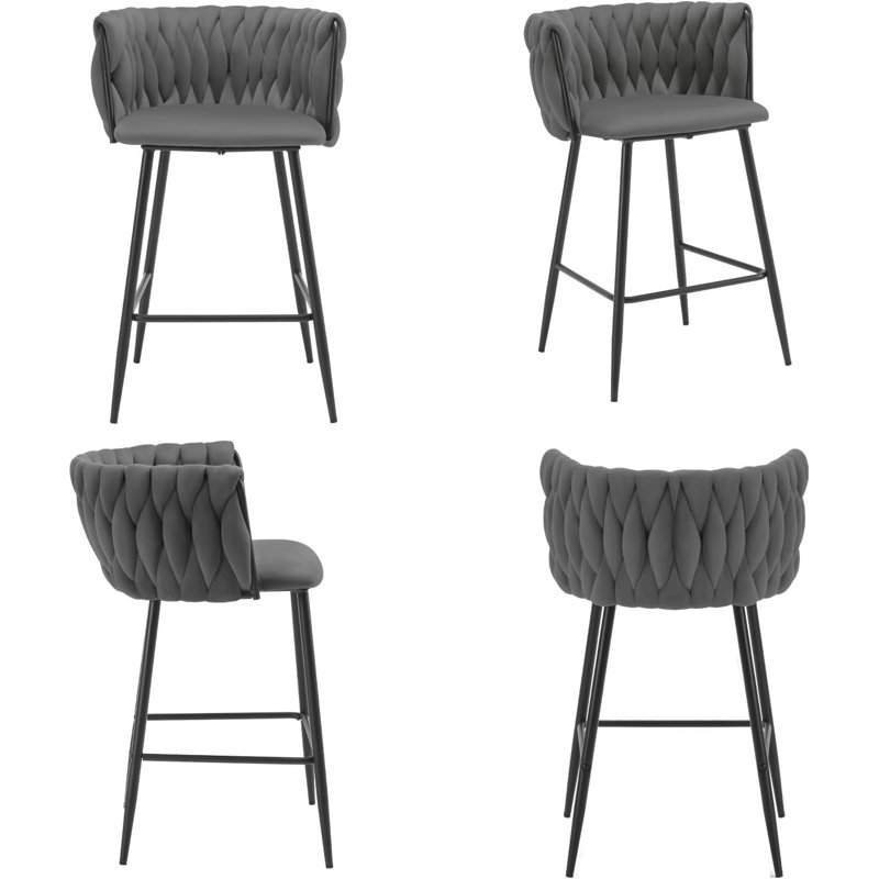 Saya Upholstered Counter Stool with Metal Frame, Grey/Brown/Blue