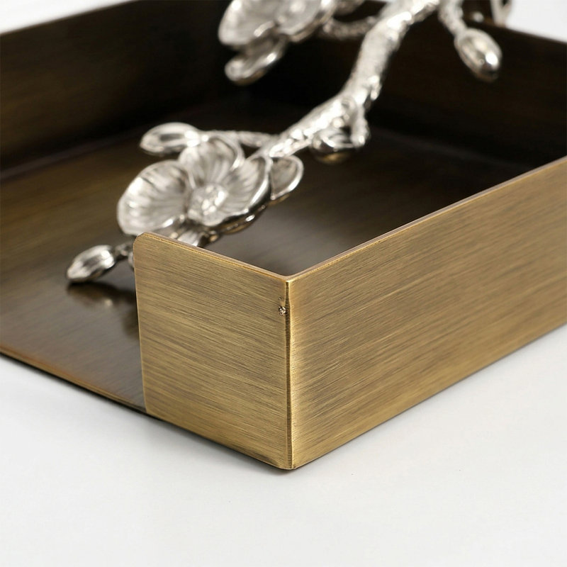 Porte-serviette carré en bronze rustique avec bras en métal floral argenté