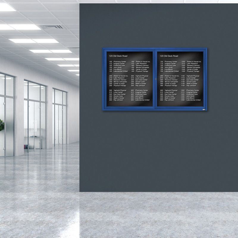 Tableau d'affichage mural fermé pour armoire d'annuaire, Bleu thermolaqué, Deux, H 36 po x l 60 po