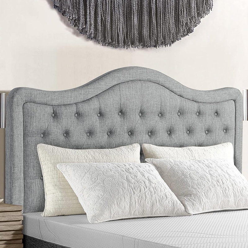 Structure de lit rembourrée en tissu avec tête de lit réglable, support à lattes de bois, lit plateforme capitonné, Gris