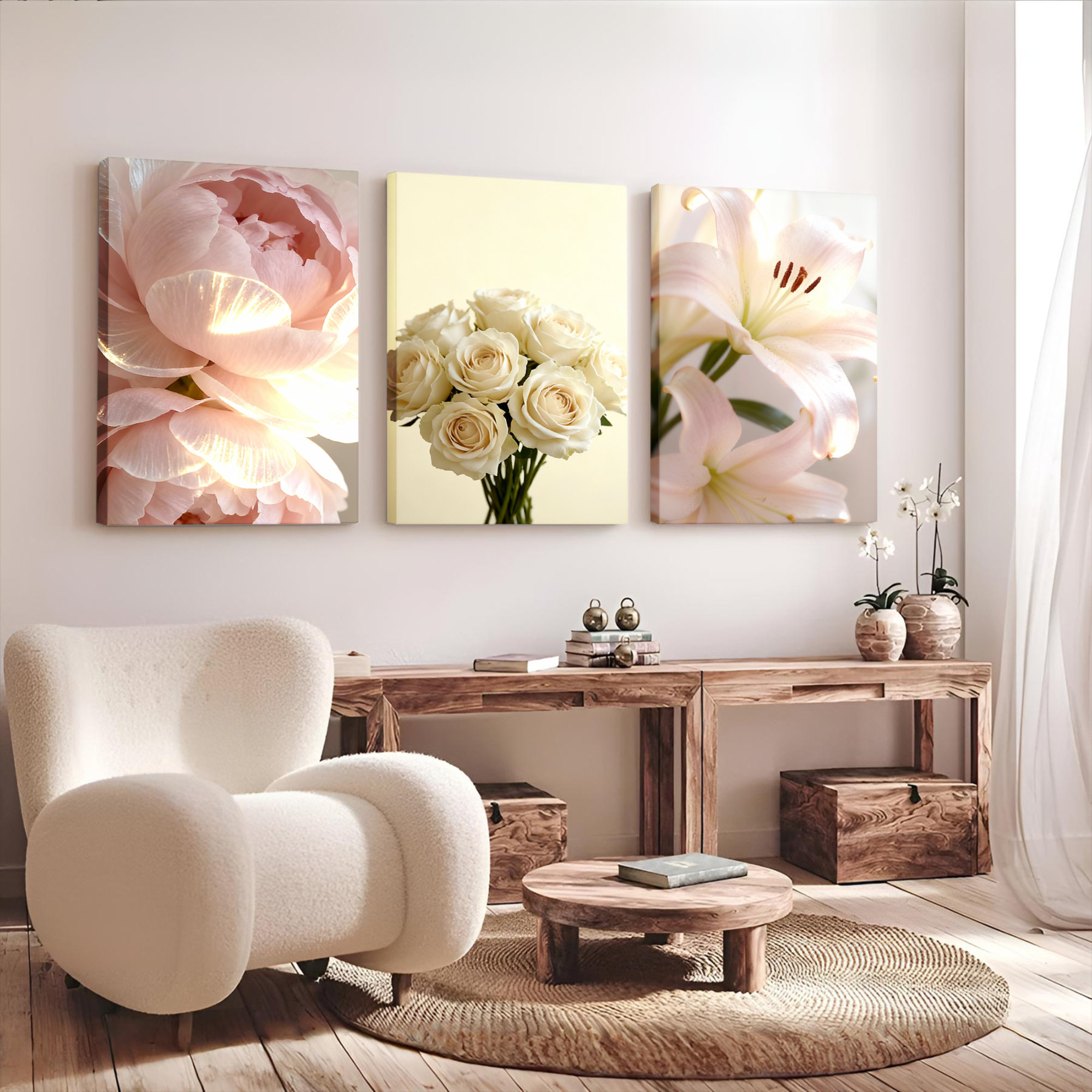Ebern Designs Floral Peony, Rose, and Lily Canvas Wrapped Wall Art, Oil ...