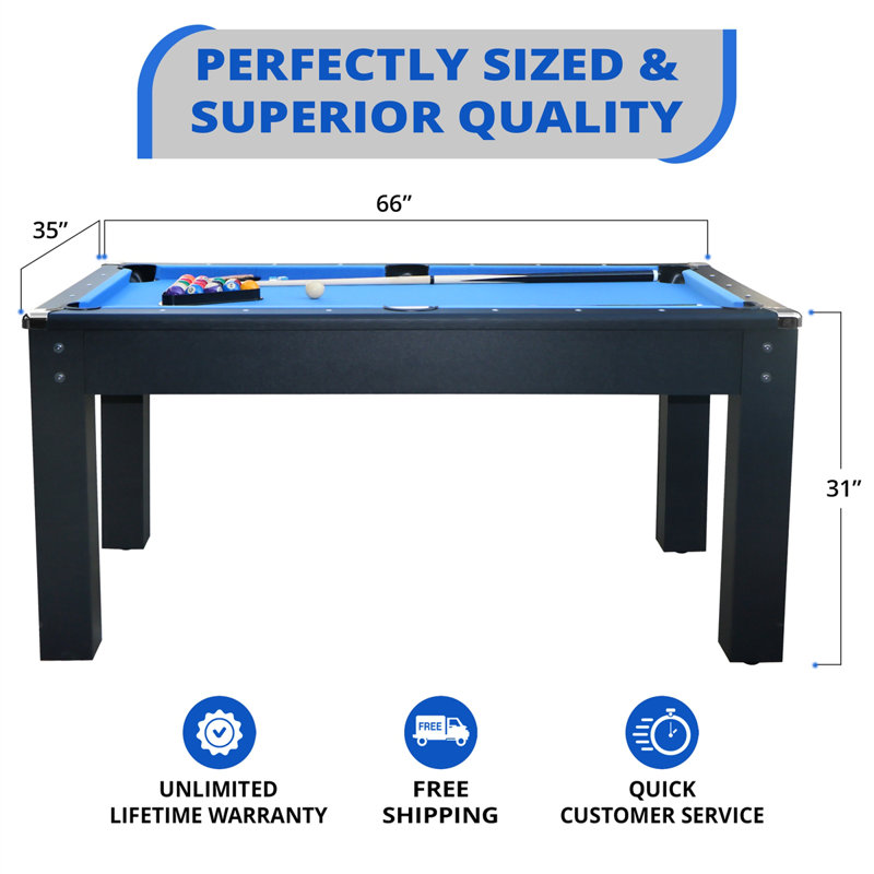 Bolton 66" Black MDF Billiard Pool Table with Blue Velvet Felt