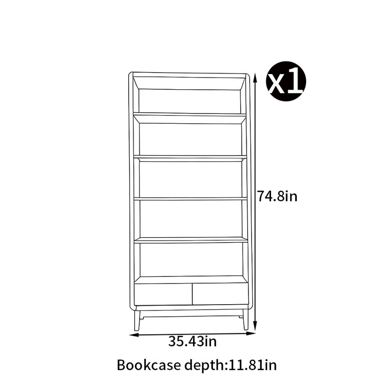 Nouvelle bibliothèque de style chinois, Brun, (5 tablettes) H 74,8 po x l 35,43 po x P 11,8 po
