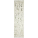 Hand Knotted Wool Abstract Area Rug in White/Green/Cream