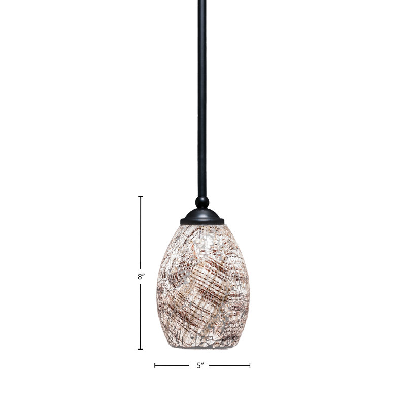 Mini-luminaire suspendu Zilo avec verre fusion, Noir mat, H 8 po x l 5 po, Naturel