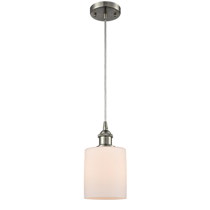 Luminaire suspendu en dôme à 1 lumière Willamette, Ampoule non incluse, Blanc mat, Nickel satiné brossé