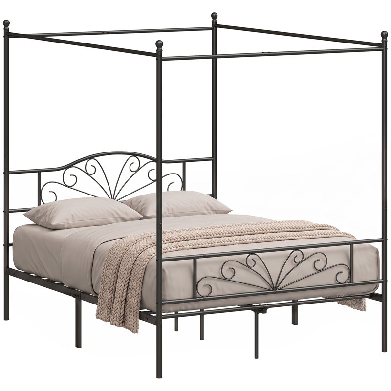 Kingsize (5') Steel Four Poster Bed, Black