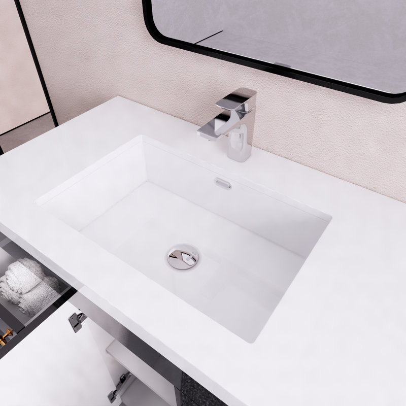 Meuble-lavabo sur pied avec lavabo en acrylique renforcé Verda, Noir lustré