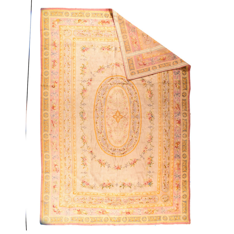 Tapis beige en laine noué à la main de conception unique 12 pi 8 po x 19 pi 6 po