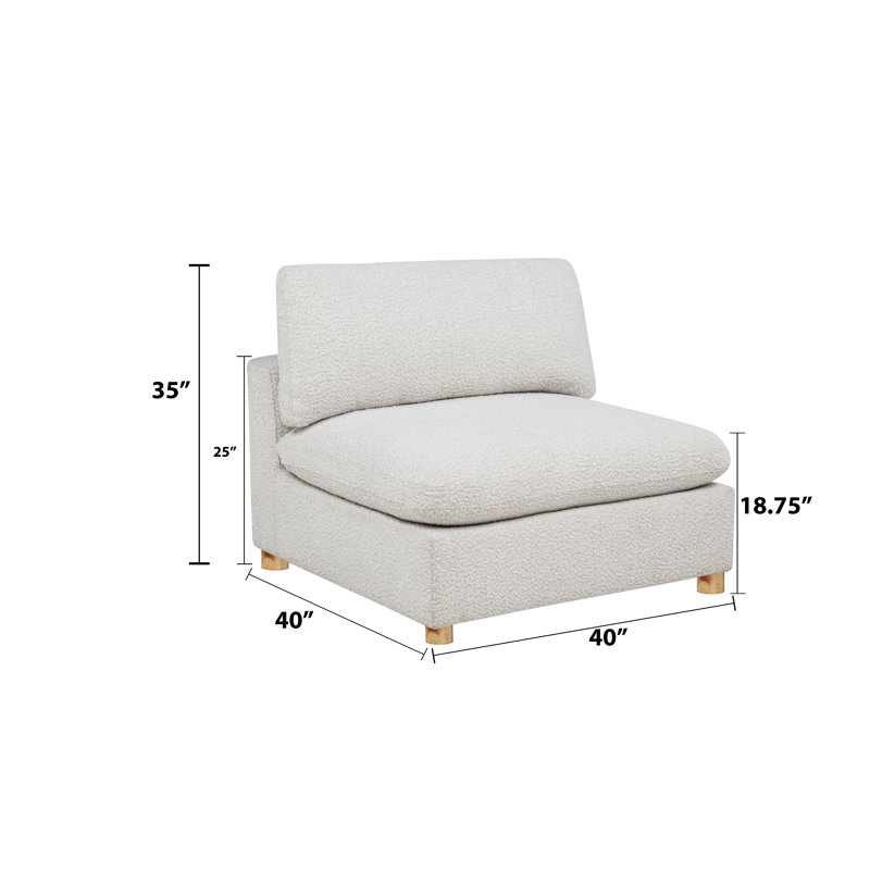 Chaise modulaire sans accoudoirs en tissu Teddy Boucle, Nounours crème
