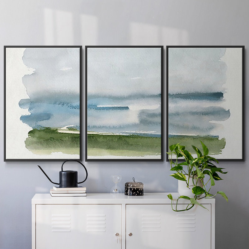 Coastline Splash II - Toile encadrée multi-pièces, Cadre noir, H 24 po x l 48 po
