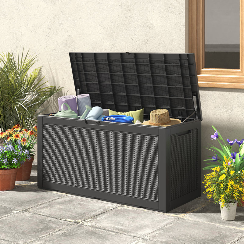 Boîte de rangement extérieure durable 100 gallons, Noir, noir, noir, noir