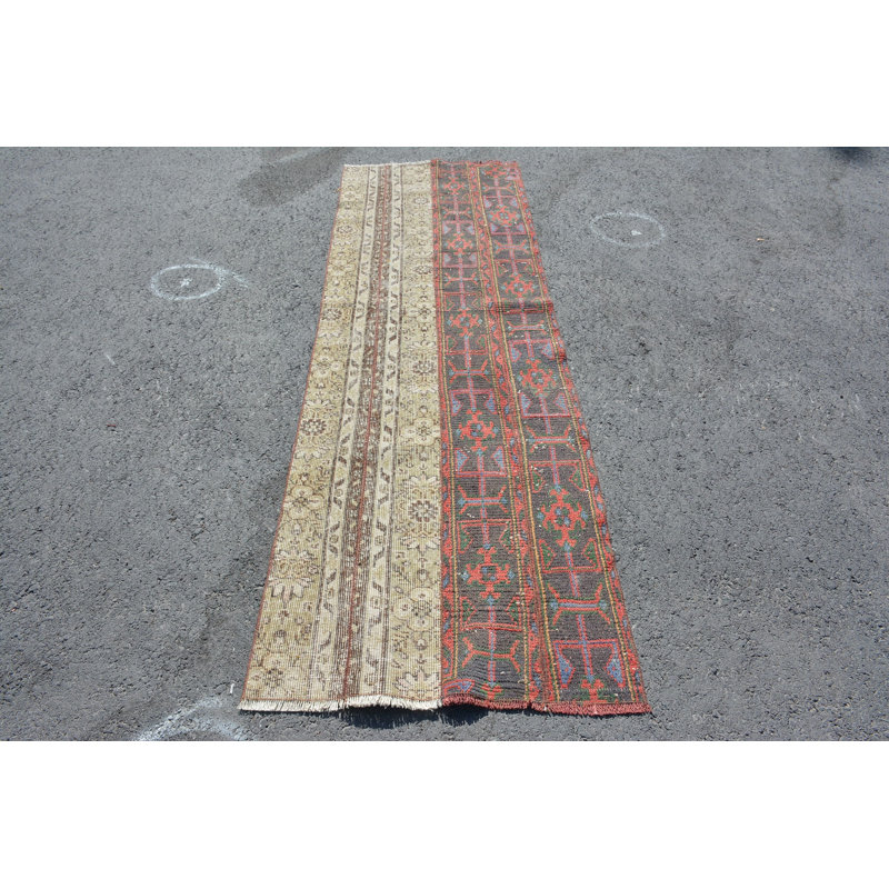 Tapis rouges neutres, tapis tissés à la main, tapis rétro, tapis géométriques, tapis turcs, tapis de couloir 2,5 pi x 8,1 pi