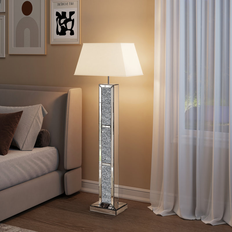 61"H Handmade Mirrored Glass Floor Lamp Crushed Diamond Home Decor