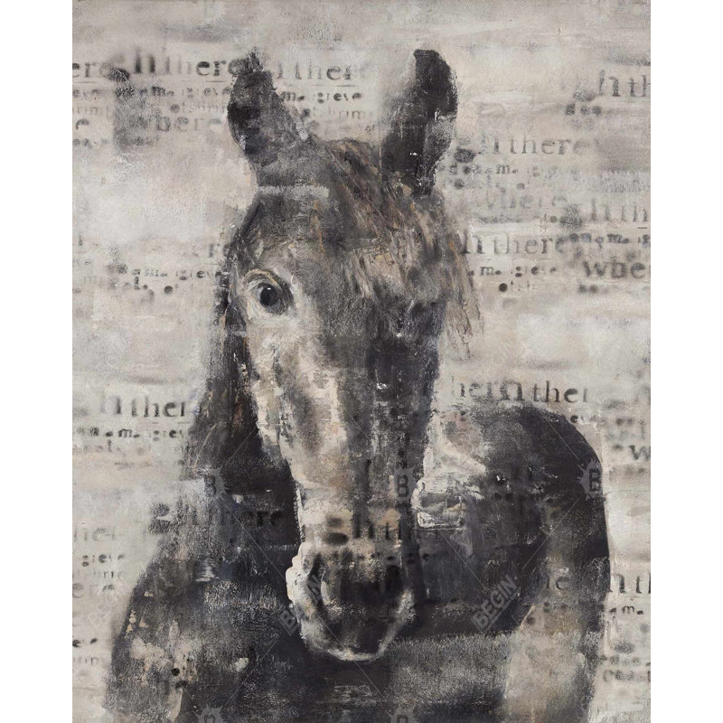Cheval abstrait avec impression typographique sur toile