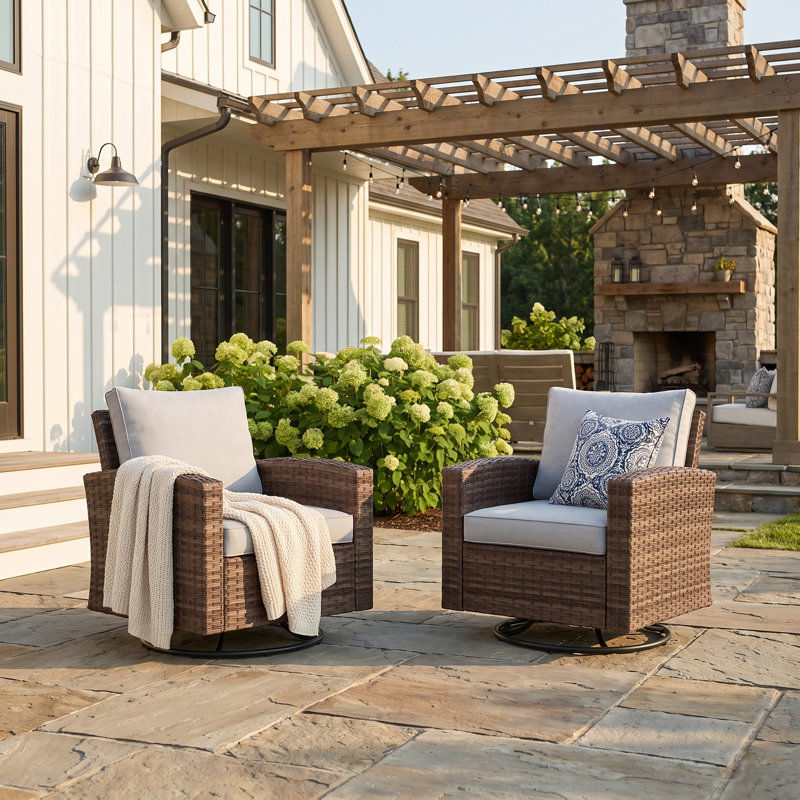 Patio Wicker Swivel Rocker Chair with Cushions, Gray Frame/Gray Cushion