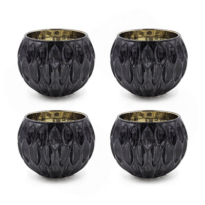 5.9" SHINY BLACK OVAL CUTOUT TEXT GLASS GOLD MERCURY INTERIOR, 4 Pack