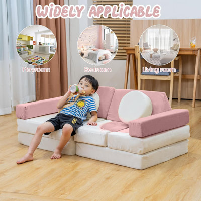 Compression Modular Play Couch, Detachable Floor Sofa For Living Room, Convertible Creativing Playroom Furniture With Throw Pillow, DIY Playroom Seating & Booth Furniture